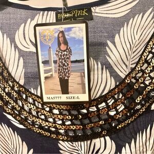 New sequin tunic top PARIS PINK L WOMANS Roomy Tropical blouse Black White long